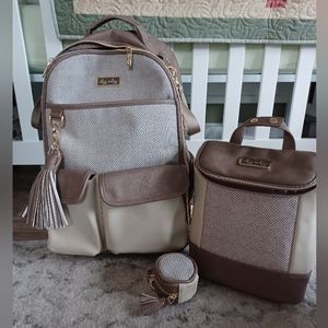 Itzy Ritzy Vanilla Latte Boss diaper bag, paci pod and Chill like a boss bag.